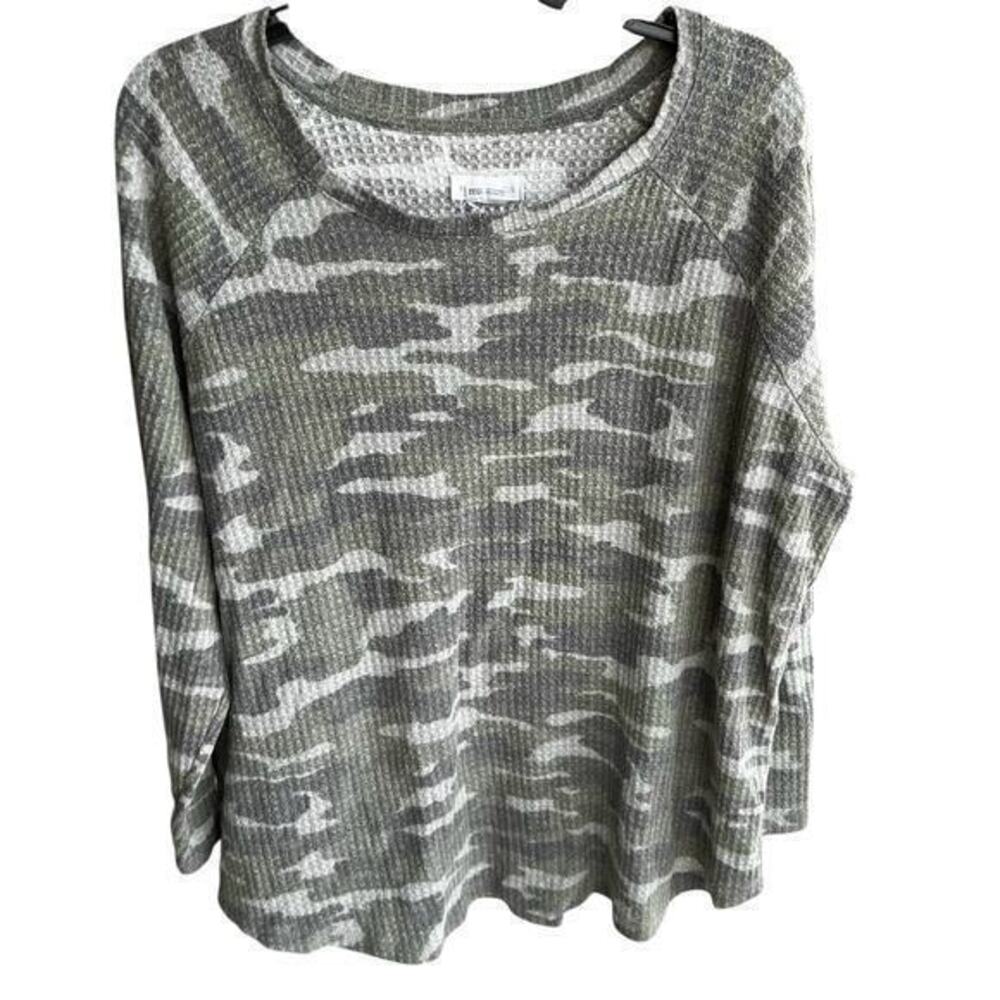 PEACE & PEARLS camo camouflage waffle long sleeve pullover plus sz XXL